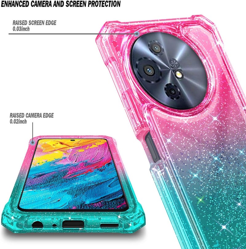 WDHD Designed for TCL 50 XL 5G & TCL 50 XL/60 XE NXTPAPER 5G Phone Case, Glitter Pink/Aqua | Full-Body Protective Shockproof Rugged Bumper Cover with Screen Protector, Raised Corners Drop Protection - Image 3